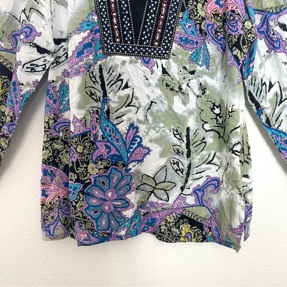 J. Peterman Embroidered Beaded Blouse Top Tunic Boho Festival Resort Size Medium - Picture 5 of 15